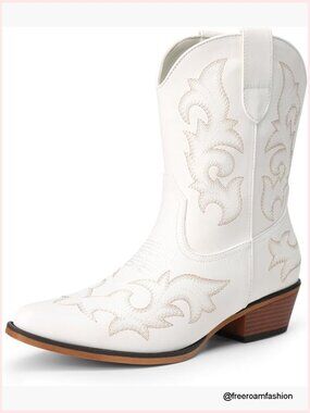 Western Cowboy Boots Square Toe Ankle Booties Chunky Heels